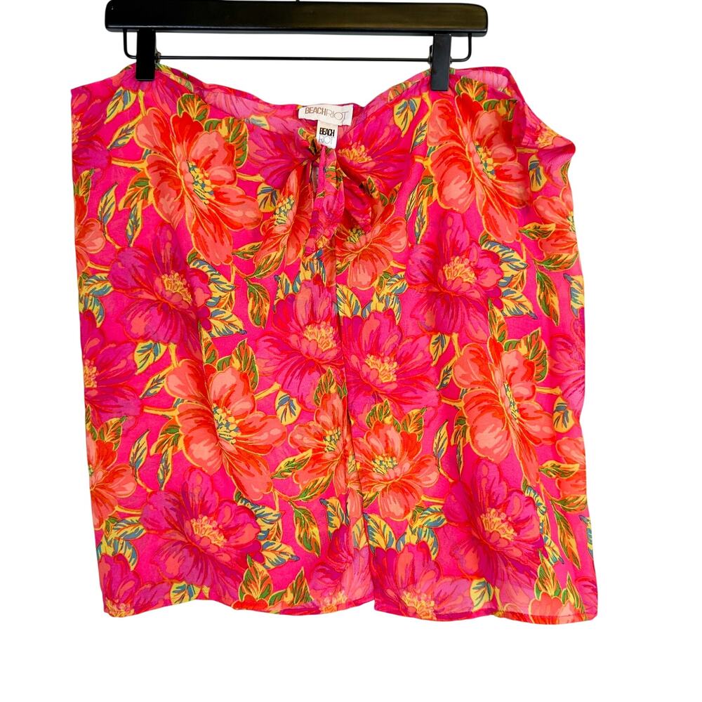 Beach Riot Melanie Sarong Chiffon Swim Cover Up Pink Hibiscus - One Size OS